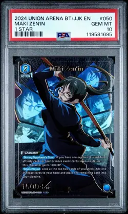 2024 Union Arena Maki Zen'in #050 SR 1 Star PSA 10 Gem Mint Jujutsu Kaisen - Image 1