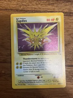 1999 Pokemon TCG Zapdos Holo Rare Card 15/62 Fossil Base Set - NM - Image 2