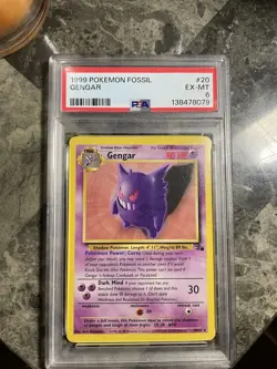 Pokemon Gengar 20/62 Fossil Non-Holo Card PSA 6 - Image 1