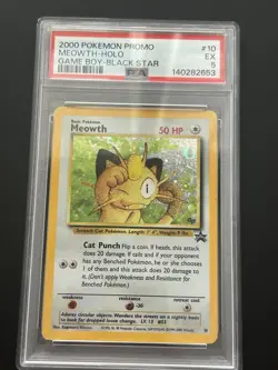 2000 Pokemon Black Star Promo Game Boy MEOWTH holo Card #10 PSA 5 - Image 1