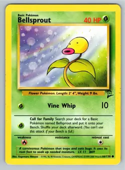 Pokemon TCG Bellsprout Base Set 2 66/130 Regular Unlimited Common - Image 1