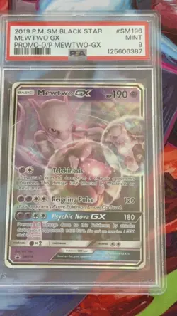 Pokemon Mewtwo GX SM Black Star Promo SM196 Holo PSA 9 2019 English TCG - Image 2