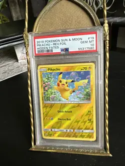 2019 POKEMON SUN & MOON HIDDEN FATES #19 PIKACHU-REVERSE FOIL PSA 10 - Image 1