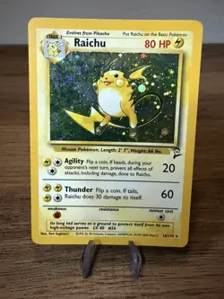 Raichu 16/130, Holo Rare, Base Set 2, Vintage WotC Pokemon TCG Card - Image 1
