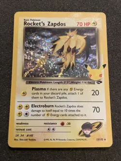 Rocket's Zapdos 15/132 Holo Celebrations: Classic Collection Pokemon English NM - Image 1