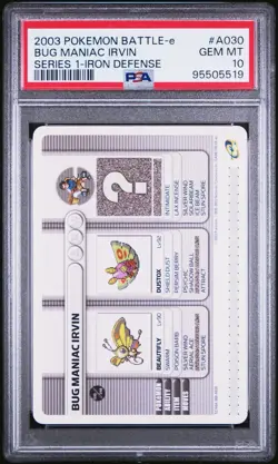 PSA 10 GEM MINT Bug Maniac Irvin A030 Pokemon 2003 E Battle Series POP 1 - Image 1