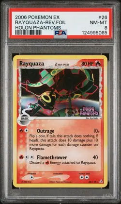 2006 POKEMON EX HOLON PHANTOMS #26 RAYQUAZA-REVERSE FOIL PSA 8 NEW CERT! - Image 1