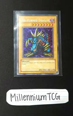 YuGiOh TRI-HORNED DRAGON LOB-000 REVERSE FOIL ERROR NEAR MINT! PSA NO HOLDER - Image 1