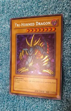 YuGiOh TRI-HORNED DRAGON LOB-000 REVERSE FOIL ERROR NEAR MINT! PSA NO HOLDER - Image 4