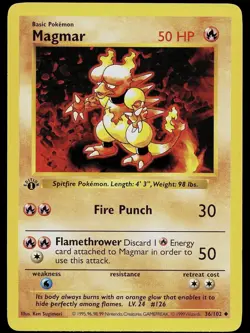 Magmar 36/102 Shadowless 1st Edition Base Set Pokemon Card - VINTAGE - RARE - NM - Image 1