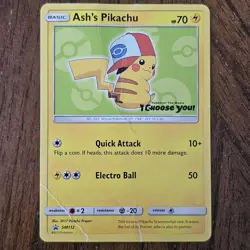 Pokemon TCG Ash's Pikachu SM112 Black Star Promo 2017 Damage - Image 1