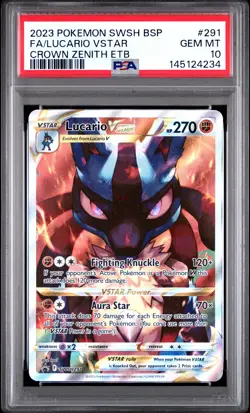 2023 POKEMON SWSH BLACK STAR PROMO #291 FULL ART/LUCARIO VSTAR PSA 10 - Image 1