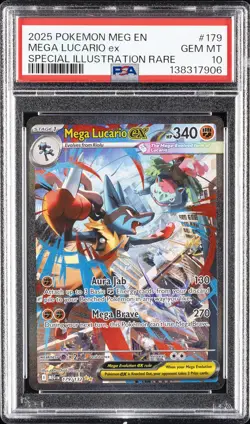 2025 POKEMON MEG EN-MEGA EVOLUTION #179 MEGA LUCARIO EX PSA 10 - Image 1