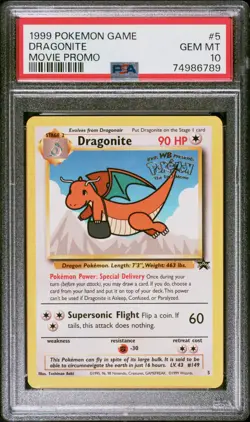 Pokemon 1999 Dragonite 5 Movie Promo Stamp GEM MINT PSA 10 - Image 1