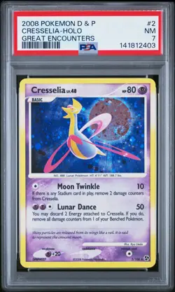 PSA 7 - 2008 POKEMON DIAMOND & PEARL GREAT ENCOUNTERS #2 CRESSELIA - HOLO SWIRL - Image 1