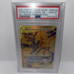 PSA 10 2021 POKEMON SM BLACK STAR PROMO #SM248 FULL ART/PIKACHU & ZEKROM GX - Image 1