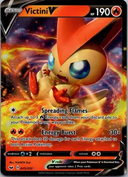 Pokemon TCG Victini V 025/202 Swsh01 Sword & Shield Holo Rare Near Mint - Image 1
