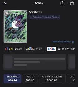 Pokemon Arbok 176/162 SV05: Temporal Forces Illustration Rare Full Art Holo - Image 3