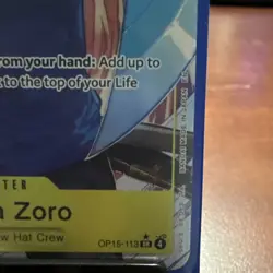 One Piece Roronoa Zoro OP15-113 SR EN Bandai Character Card 6000 HP - Image 2