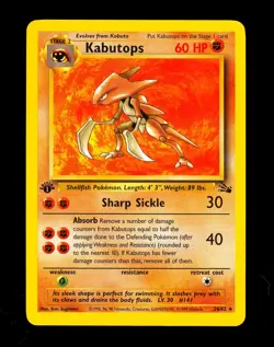 1999 Pokemon KABUTOPS Fossil Set 1ST EDITION Non Holo RARE Card 24/62 WotC NM - Image 1