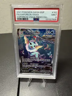 2021 PSA 9 Vaporeon VMAX #182 Full Art Black Star Promo SWSH182 - Image 1