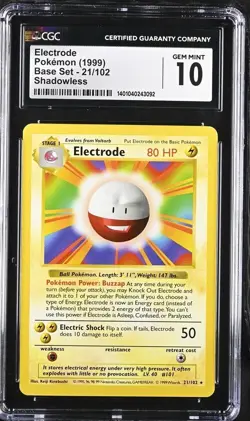 1999 Pokemon Electrode Base Set Shadowless 21/102 RARE - CGC 10 GEM MT - Image 1