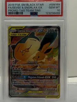 Pokemon TCG 2019 Eevee & Snorlax GX SM Black Star Promo SM169 Holo PSA 10 - Image 1
