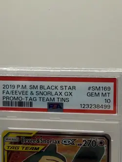 Pokemon TCG 2019 Eevee & Snorlax GX SM Black Star Promo SM169 Holo PSA 10 - Image 2