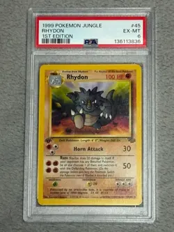 1999 Pokemon Jungle Rhydon #45 PSA 6 1st Edition - Image 1