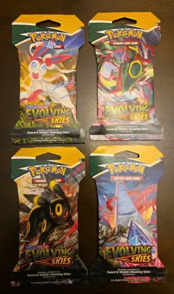 Pokemon Evolving Skies New Sealed Sleeved Blister Booster x4 Packs Full Art Set - Image 1