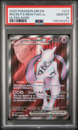 Pokemon Destined Rivals Team Rocket's Mewtwo ex Ultra Rare PSA 10 Gem Mint #213 - Image 1
