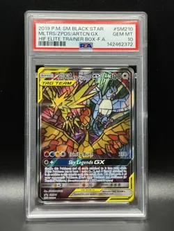 PSA 10 GEM MINT Moltres & Zapdos & Articuno GX SM210 Promo Full Art Pokemon Card - Image 1