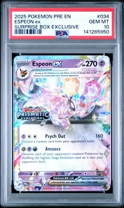 PSA 10 Espeon ex 034/131 Stamped Promo Prismatic Evolutions Surprise Box Pokemon - Image 1