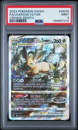 2023 POKEMON SWORD & SHIELD CROWN ZENITH #GG35 FULL ART LEAFEON VSTAR PSA 9 TCG - Image 1