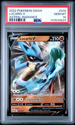 2022 POKEMON SWORD & SHIELD ASTRAL RADIANCE #078 LUCARIO V PSA 10 - Image 1