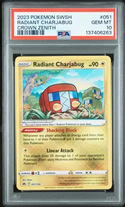 2023 POKEMON SWORD & SHIELD CROWN ZENITH #051 RADIANT CHARJABUG PSA 10 - Image 1