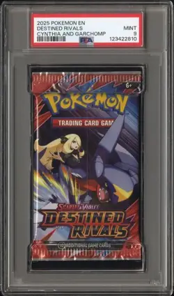 PSA Grade 9 Mint Pokemon Destined Rivals Booster Pack Cynthia and Garchomp - Image 1