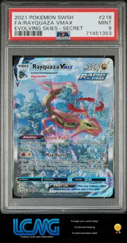 2021 Pokemon TCG Evolving Skies #218 Rayquaza Vmax PSA 9 - Image 1