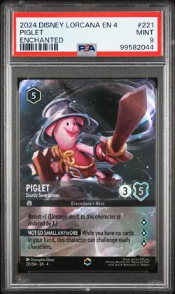 2024 DISNEY LORCANA EN 4-URSULA'S RETURN #221 PIGLET - STURDY SWORDSMAN PSA 9 - Image 1
