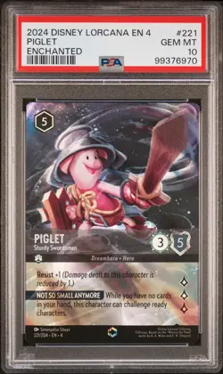 2024 DISNEY LORCANA EN 4-URSULA'S RETURN #221 PIGLET - STURDY SWORDSMAN PSA 10 - Image 1