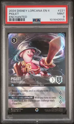 2024 DISNEY LORCANA EN 4-URSULA'S RETURN #221 PIGLET - STURDY SWORDSMAN PSA 9 - Image 1