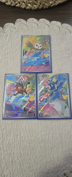 Pokemon TCG First Partner Pack Holo Rowlet Litten Popplio 3 Card Lot - Image 1