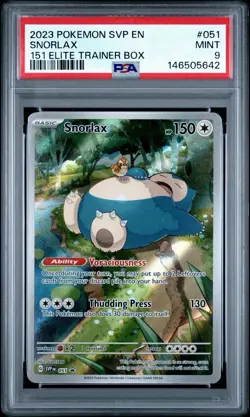 POKEMON 2023 Svp En 151 ETB Full Art SNORLAX #051 PSA 9 Mint RARE 4 - Image 1