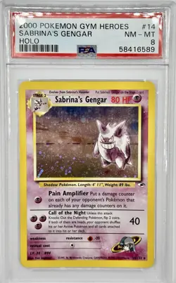 2000 POKEMON GYM HEROES HOLO #14 SABRINA'S GENGAR PSA 8 - Image 1