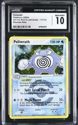 2004 Pokemon EX Fire Red & Leaf Green #11 Poliwrath Reverse Holo CGC 10 GEM MINT - Image 1