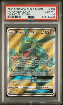 2018 POKEMON SUN & MOON CELESTIAL STORM #160 FULL ART/RAYQUAZA GX PSA 10 - Image 1