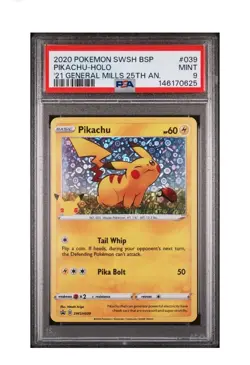 Pikachu SWSH039 25th Anniversary Promo General Mills English Pokemon PSA 9 Mint - Image 1