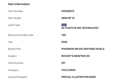 Team Rocket's Mewtwo Ex SIR 231 PSA 10 English - 2025 Pokemon - Destined Rivals - Image 5