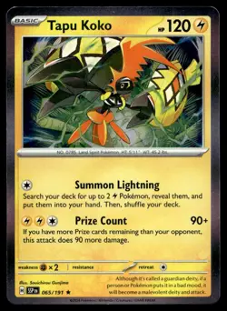 Tapu Koko 65/191 Pokemon Card Surging Sparks Rare 120 HP Holo Near Mint B19 - Image 1