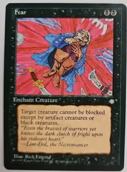 MTG Magic The Gathering Card Fear Enchant Creature Black Ice Age 1995 - Image 1